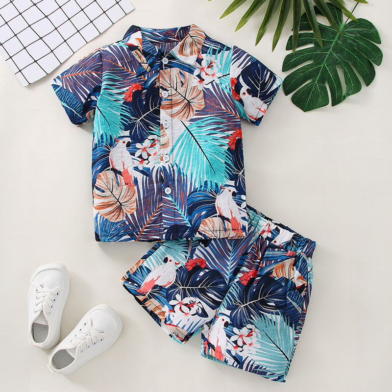 18M-6Y Toddler Boys Beach Sets Tropical Print Shirts & Shorts Boys Wholesale Clothing - PrettyKid