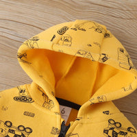 Baby Boys Cartoon Yellow Car Print Coat Jumpsuit Pants Set Wholesale Baby Clothes Online - PrettyKid