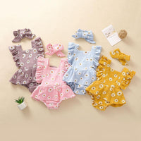 Baby Girl 2pcs Floral Pattern Bodysuit & Headhand - PrettyKid