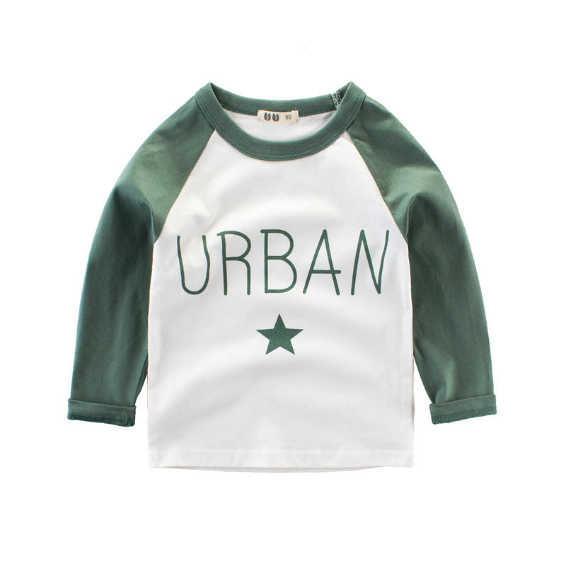 Toddler Kids Boys' Solid Contrast URBAN Letter Print Long Sleeve T-Shirt - PrettyKid