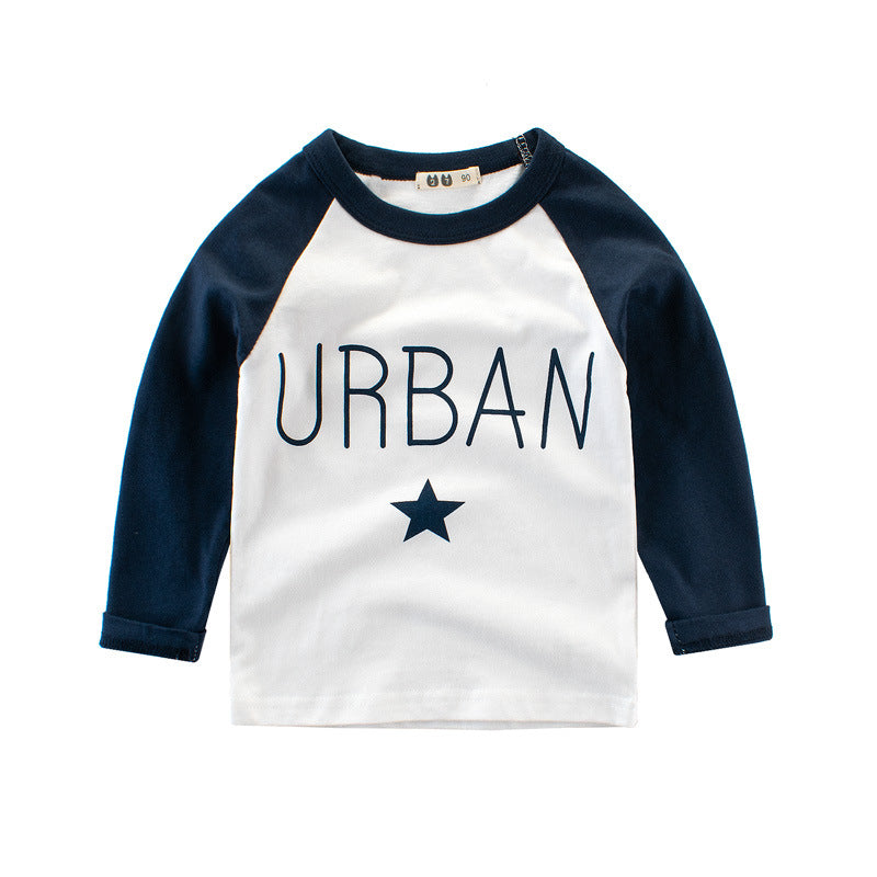 Toddler Kids Boys' Solid Contrast URBAN Letter Print Long Sleeve T-Shirt - PrettyKid