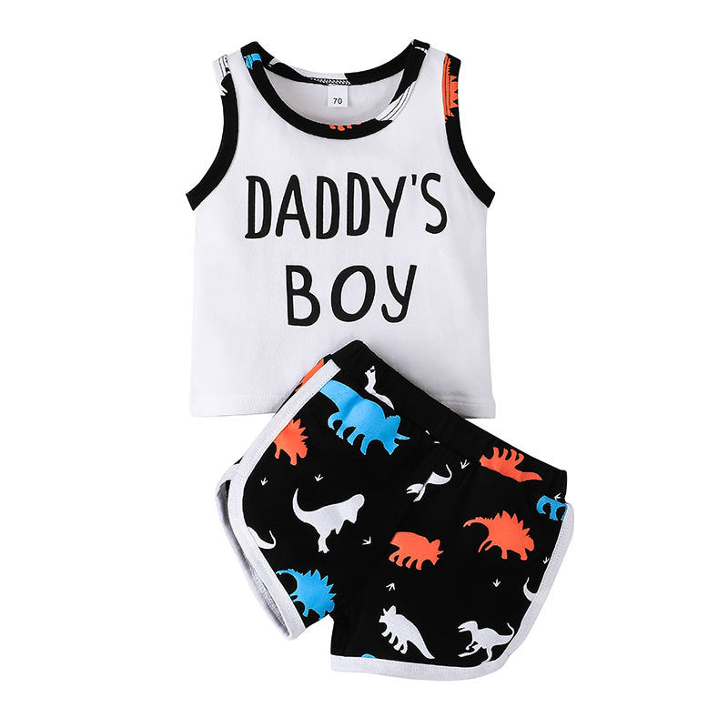 6M-3Y Dinosaur Print Tank Top Shorts Set Baby Boy Sets Trendy Baby Clothes Wholesale - PrettyKid