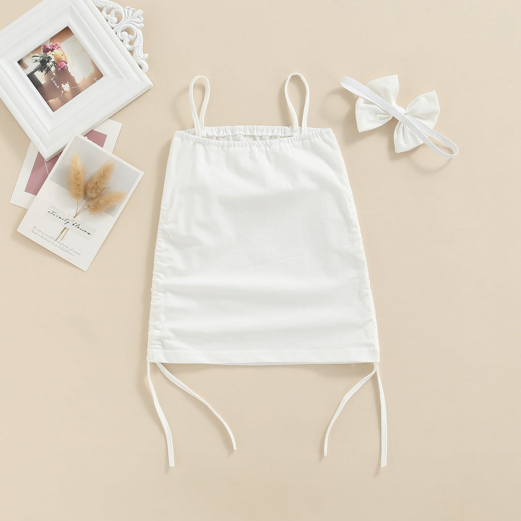 9M-4Y Baby Girl Summer Dress Solid Color Drawstring Simple Slip Dress Wholesale Baby Clothing - PrettyKid