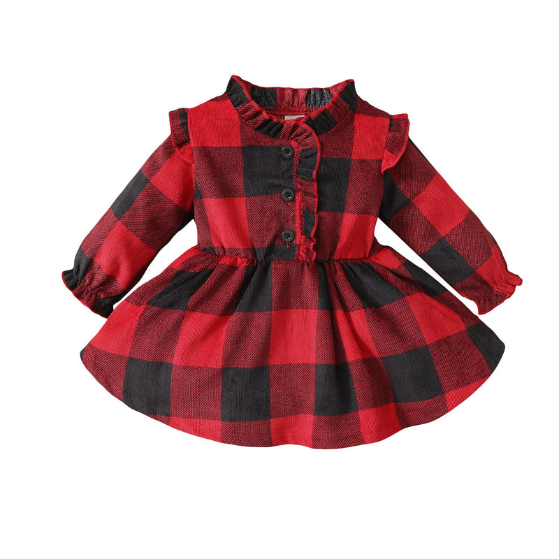 Baby Toddler Vintage Puff Collar And Long Sleeves Plaid Dresses For Girls Children's Wholesale Boutique Clothing - PrettyKid