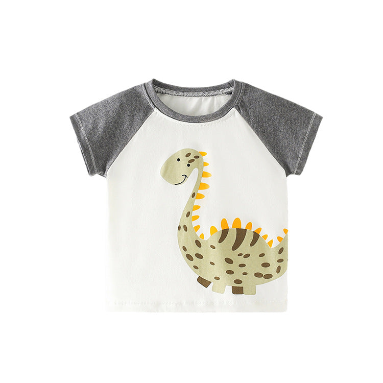 Boy Dinosaur Print Colorblock T-Shirt Wholesale Toddler T Shirts - PrettyKid