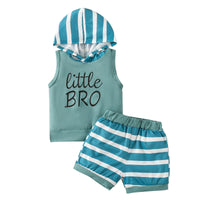 9months-4years Toddler Boy Sets Boys Suit Letter Print Hooded Tank Top & Striped Shorts Suit - PrettyKid