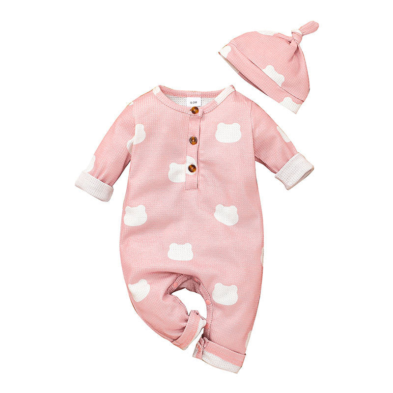 Bear Pattern Baby Rompers Wholesale And Hat - PrettyKid
