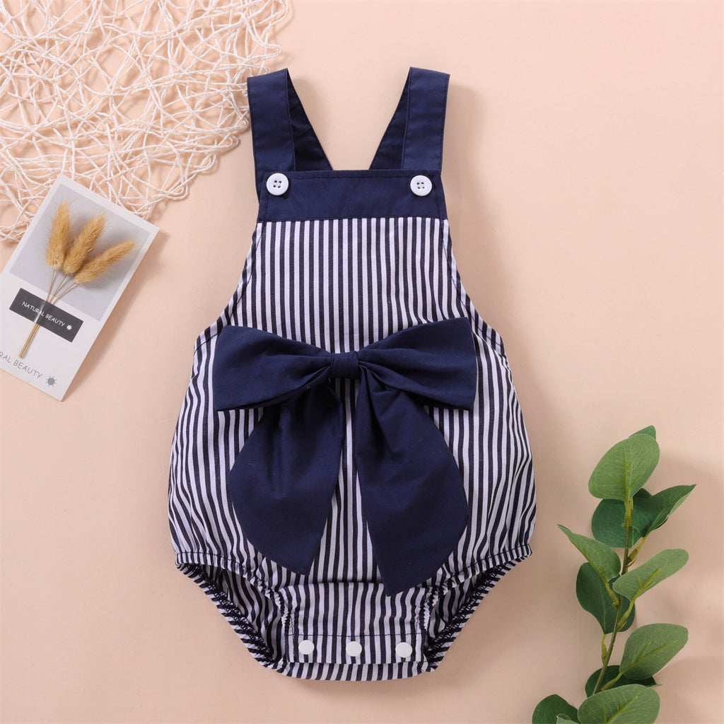 Baby Striped Bow Suspender Bodysuit Wholesale Baby Clothing - PrettyKid