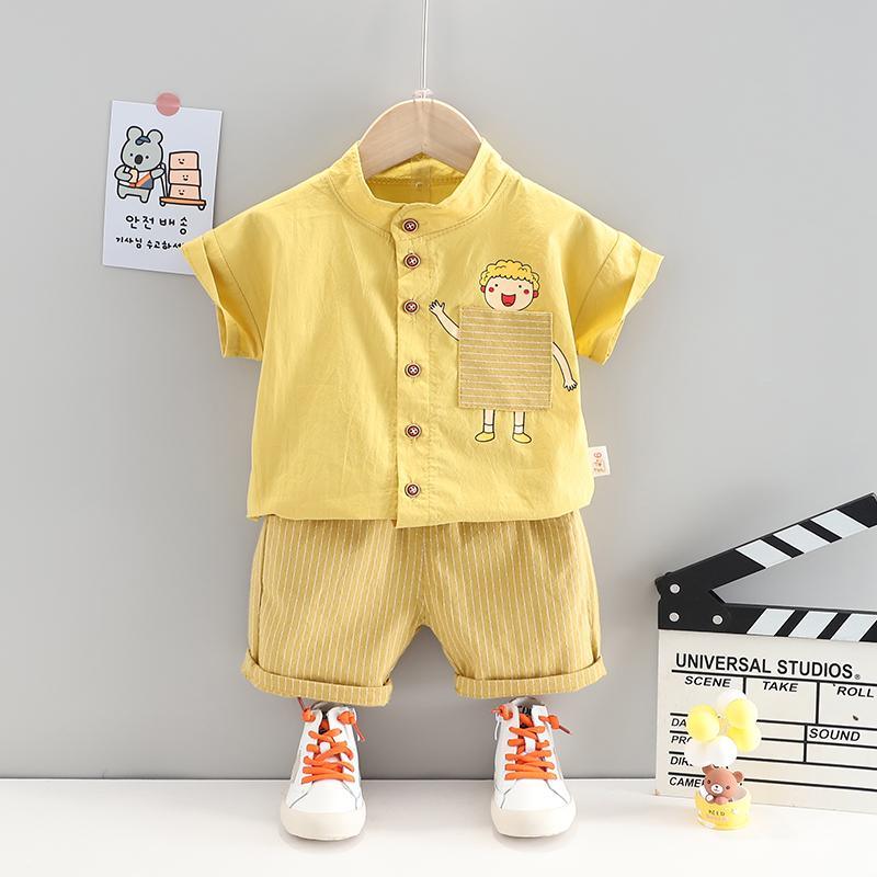 Toddler Boy Pocket T-shirt & Striped Shorts Wholesale Children's Clothing - PrettyKid