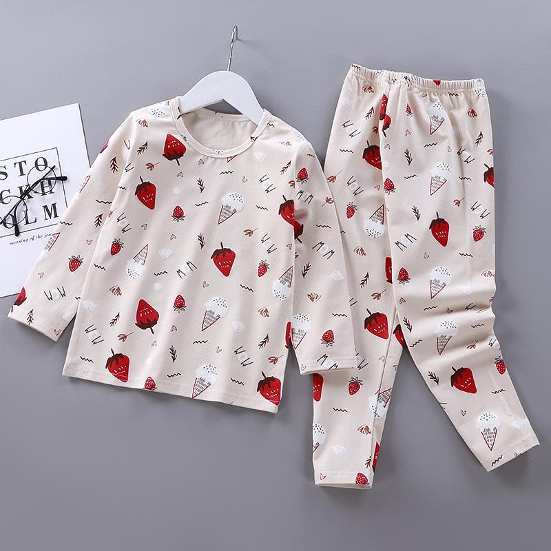 wholesale baby girl boutique clothing Toddler Girl Strawberry Print Long Sleeves Pajamas Top & Pants - PrettyKid