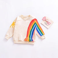 Children's Tassel Rainbow Sun Printed Long Sleeve Sweater T-shirt - PrettyKid