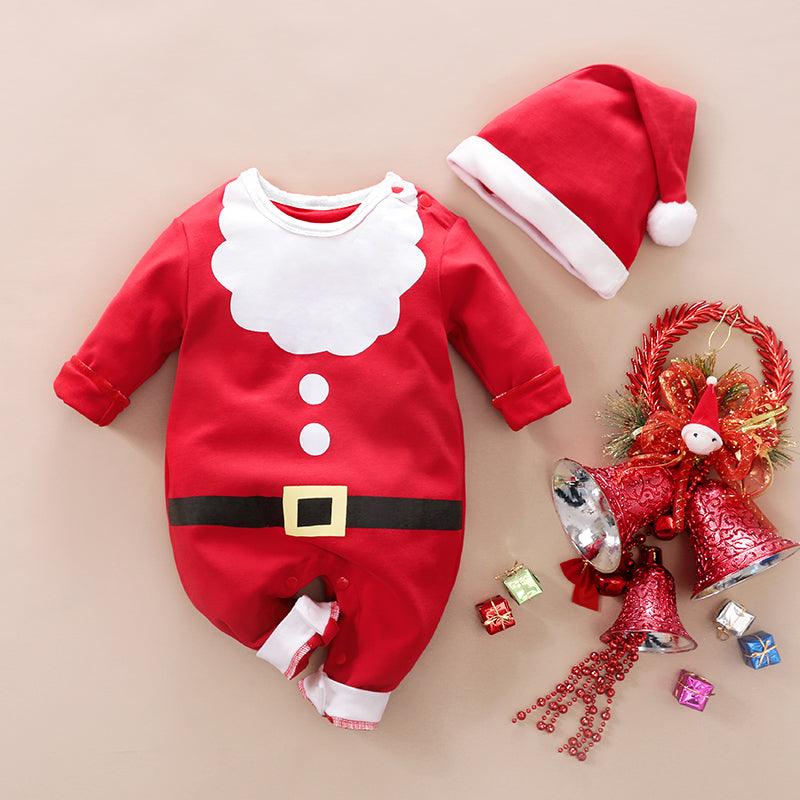 Baby Boys Girls Christmas Santa Claus Long Sleeve Jumpsuit - PrettyKid