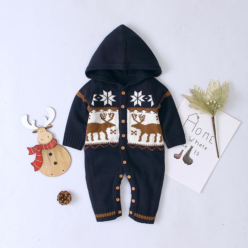 Christmas Card Deer Knit Jumpsuit for Baby Boy - PrettyKid
