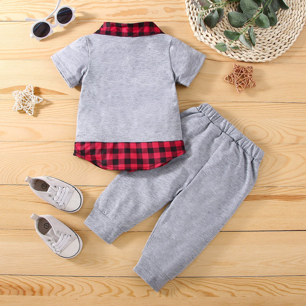 3-24M Baby Boys Outfits Sets Little Boss Plaid Lapel Top & Ripped Pants Wholesale Boys Boutique Clothing - PrettyKid