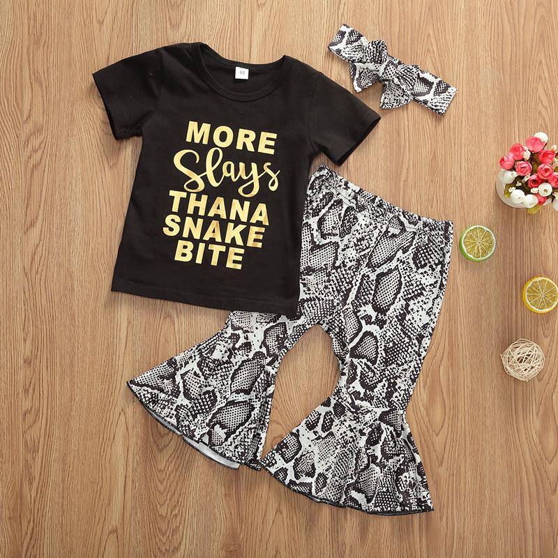 3-piece Letter Pattern T-shirt & Boot Cut Pants & Headband for Toddler Girl - PrettyKid