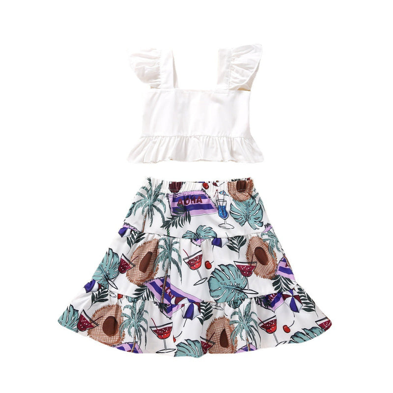 3-24M Baby Girls Outfits Sets Flutter Sleeve Top & Floral Skirt Wholesale Baby Clothing - PrettyKid