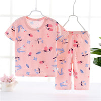 Toddler Girl Strawberry Pattern Summer Pajamas Sets Top+Pants - PrettyKid