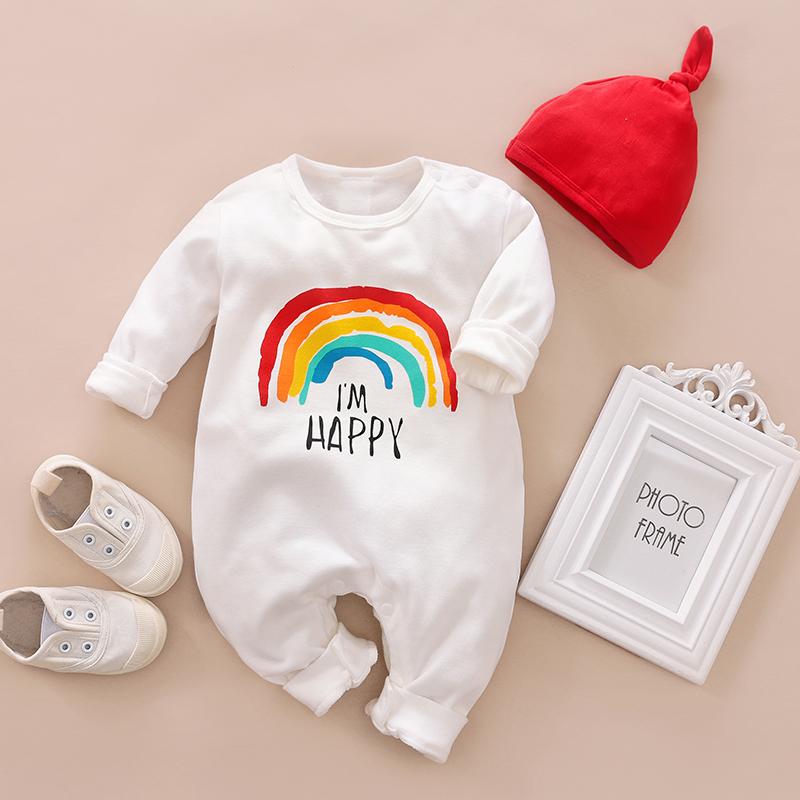 Baby Rainbow Printed Round Neck Long Sleeve Jumpsuit Children's clothing wholesale - PrettyKid