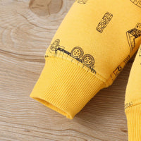 Baby Boys Cartoon Yellow Car Print Coat Jumpsuit Pants Set Wholesale Baby Clothes Online - PrettyKid