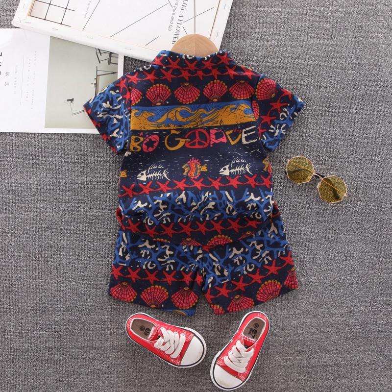 Toddler Boy Fish Shell Pattern Shirt Suit - PrettyKid