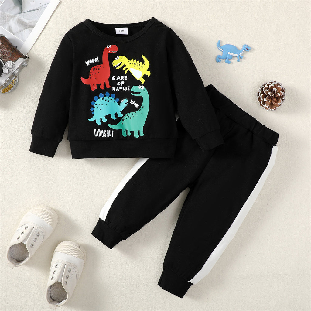 Wholesale Baby Letter Dinosaur Pattern Sweater & Color-block Pants in Bulk - PrettyKid