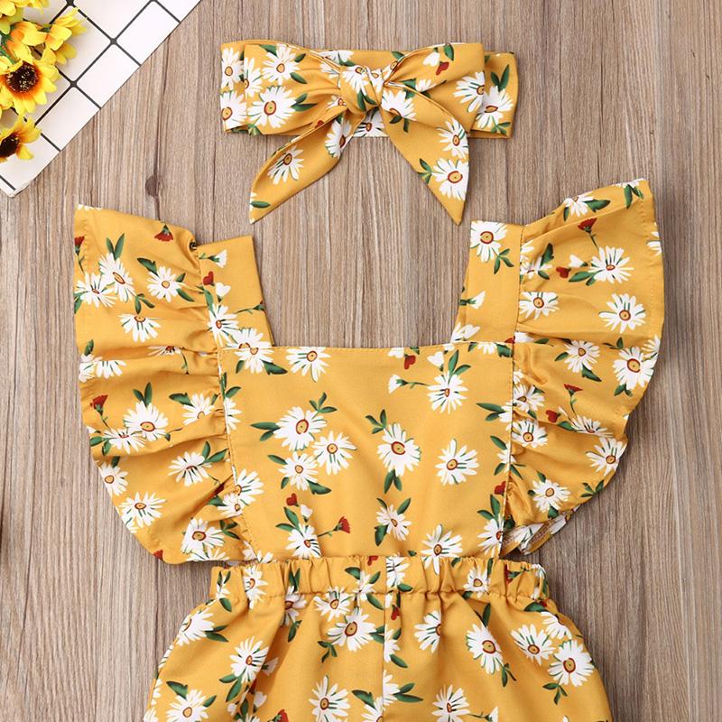 2-piece Ruffle Floral Printed Jumpsuit & Headband for Baby Girl - PrettyKid