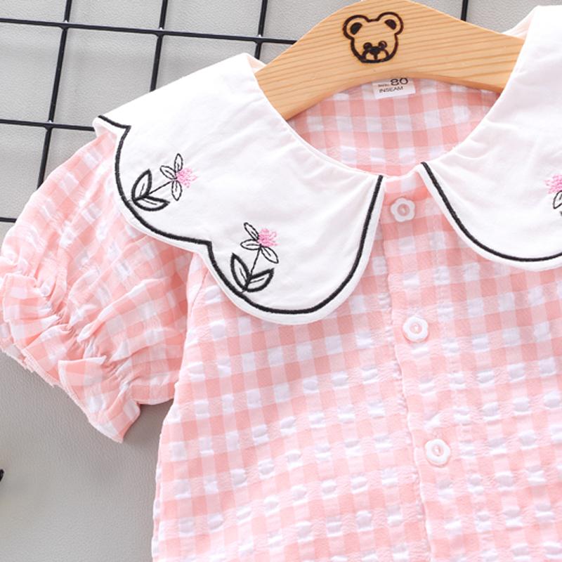 Toddler Girl Irregular Collar Check Top & Bow Element Shorts Wholesale Children's Clothing - PrettyKid