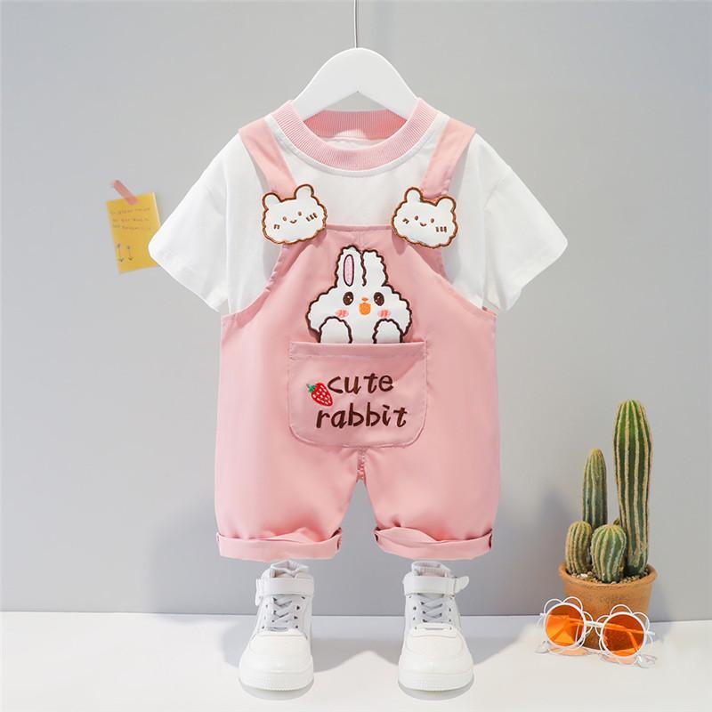 Toddler Girl T-shirt & Bunny Overalls - PrettyKid