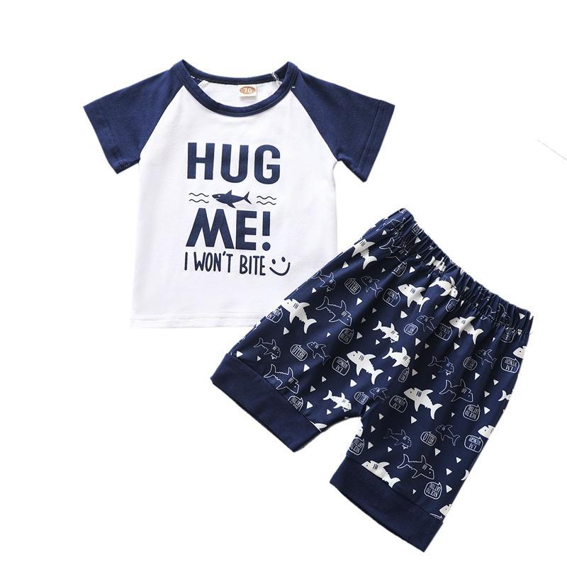 Baby Boy Color-block Letter Pattern T-Shirt & Shark Pattern Shorts Wholesale Children's Clothing - PrettyKid