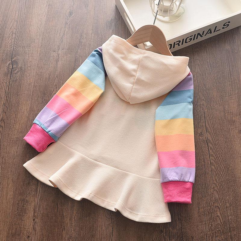 Rainbow Pattern Striped Hooded Dress for Toddler Girl - PrettyKid