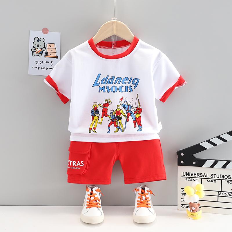 Toddler Boy Superman Pattern Shirt T-shirt & Shorts Wholesale Children's Clothing - PrettyKid