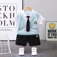 Toddler Boy Striped Print Tie Decor Shirt & Shorts - PrettyKid