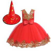 Girls' Prom Dress Sequins V-Neck Girls' Performance Dress With Hat - PrettyKid