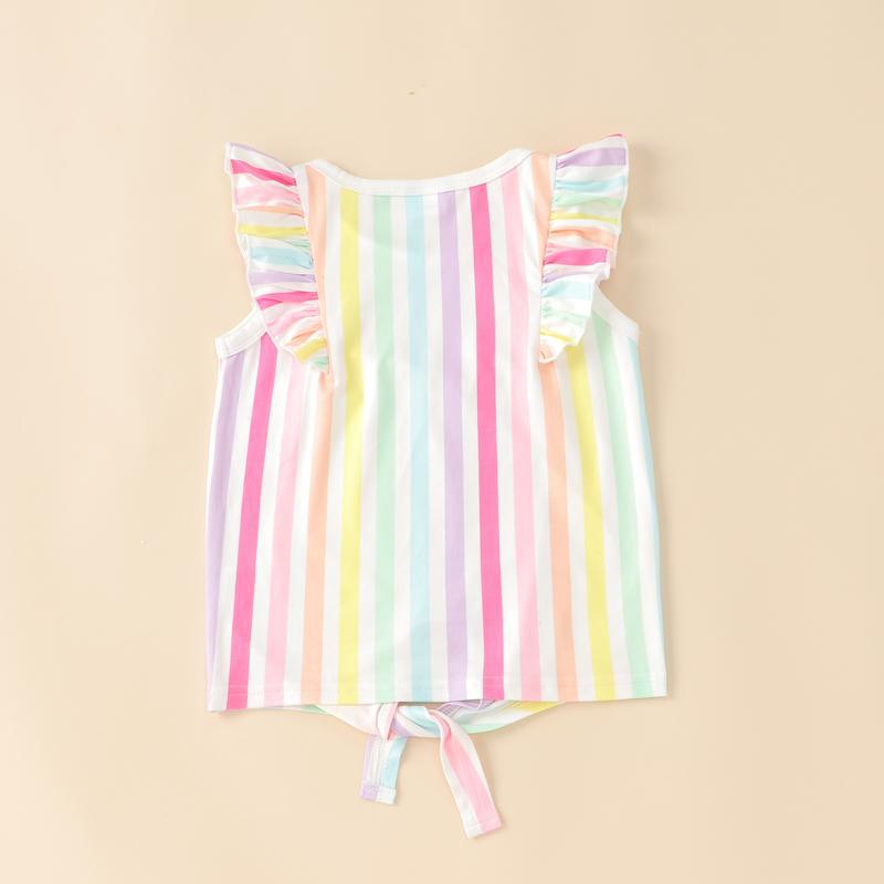 Toddler Girl Colorful Striped Ruffle Armhole Top& Ruffle Trim Shorts Children's Clothing - PrettyKid