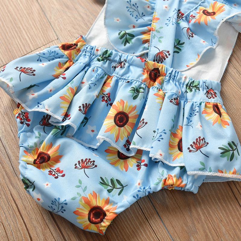 Baby Girl Floral Print Ruffle Armhole Bodysuit & Headband Children's Clothing - PrettyKid