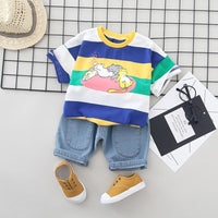 2pcs Cute Cartoon Cat Print T-shirt and Cowpants - PrettyKid