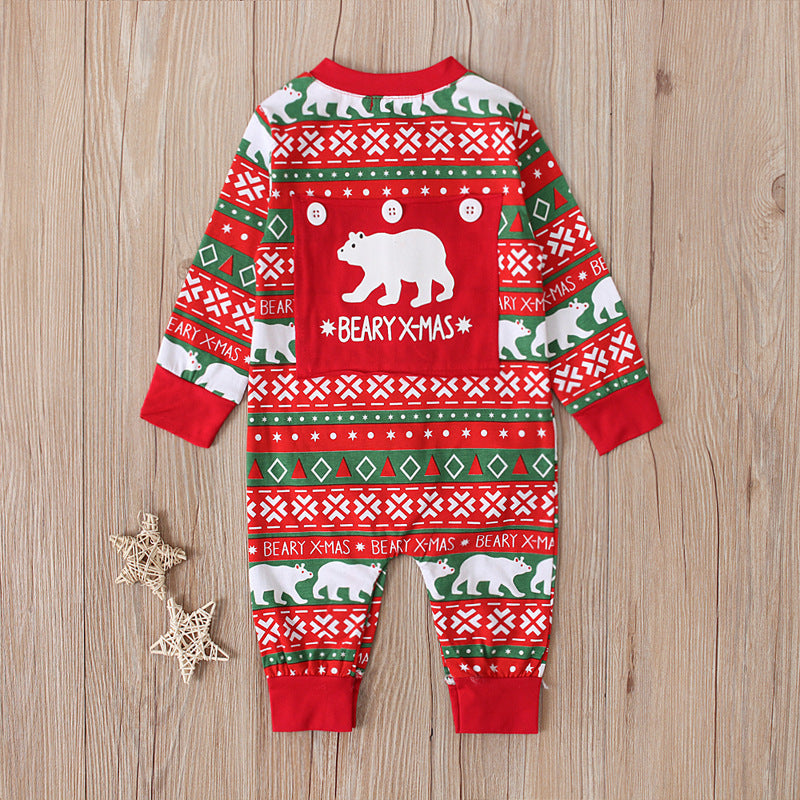 Christmas Season Polar Bear Print Colorblock Baby Jumpsuit Long Sleeve - PrettyKid