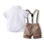 9M-5Y Bow Short Sleeve Shirt Suspenders Toddler Boys Suit Sets Wholesale Boys Clothing - PrettyKid