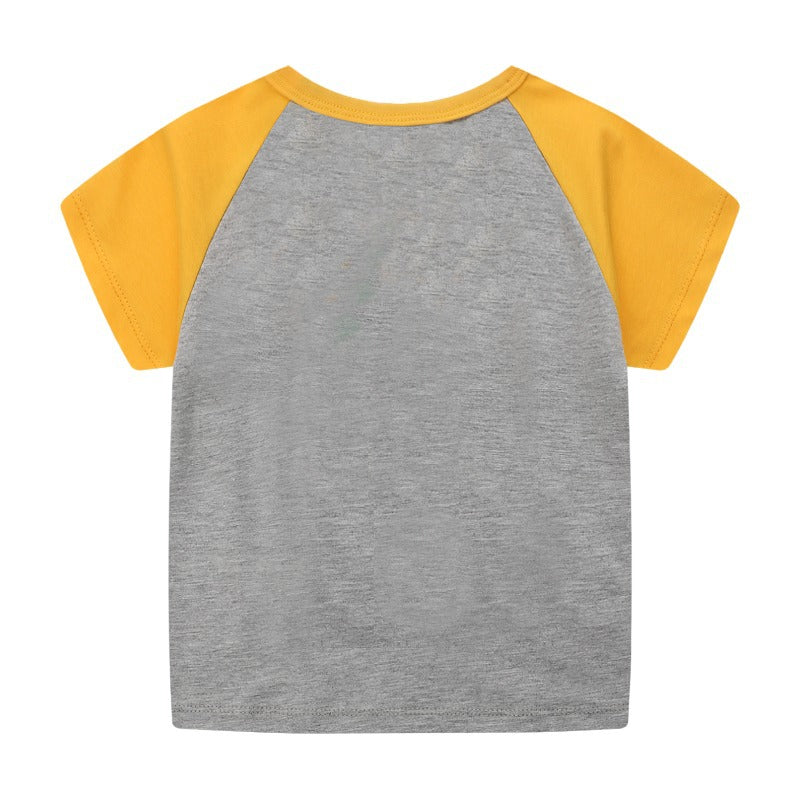Boys Dinosaur Color Blocking Short Sleeve Letter Printing Wholesale Toddler T-Shirts - PrettyKid