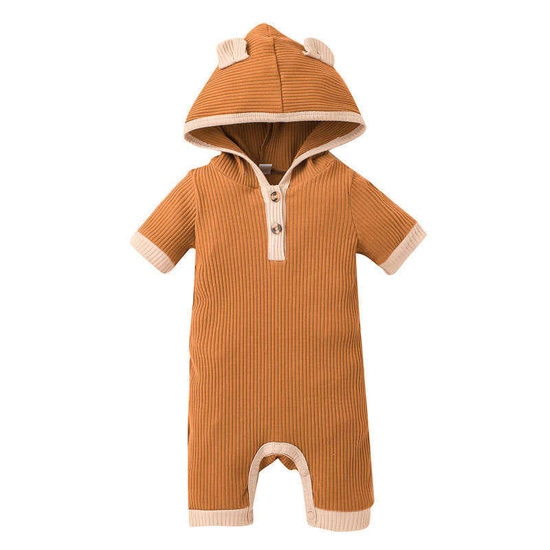 Colorblock Ribbed Hooded Bodysuit Baby Rompers Wholesale - PrettyKid