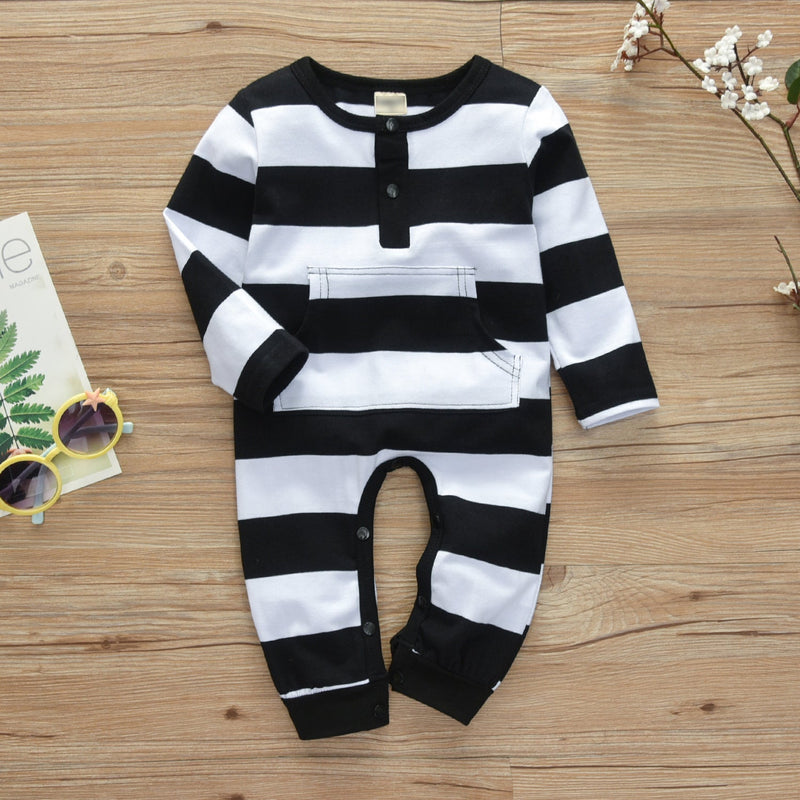 Colorblock Striped Pocket Baby Boy Romper Jumpsuit - PrettyKid