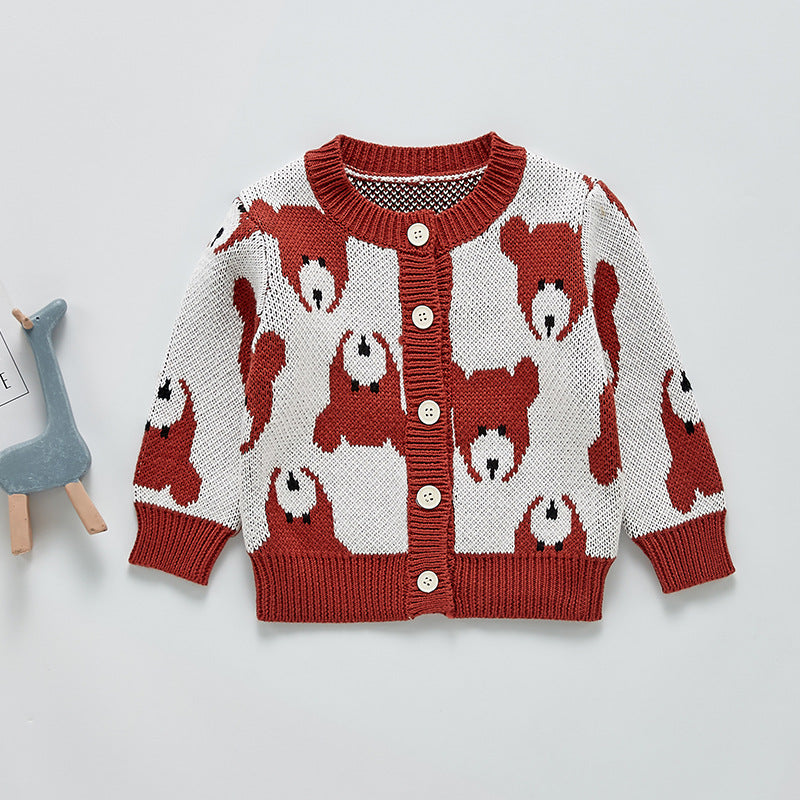 Boys And Girls Bear Printing Knitted Sweater Wholesale Baby Knitwear - PrettyKid