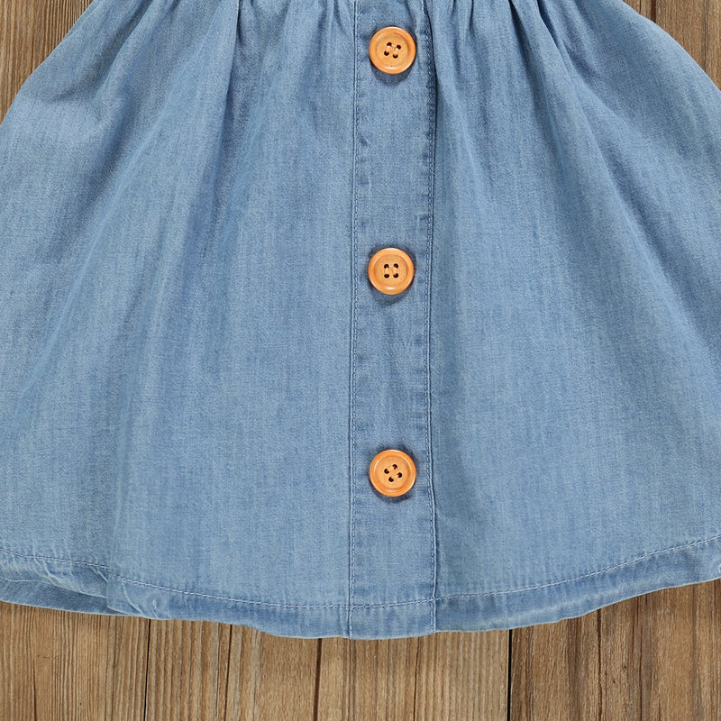 Girls Suspender Dress Solid Color Denim Skirt - PrettyKid