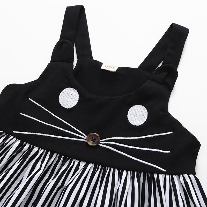 Summer New Girl's Cartoon Suspender Stripe Dress - PrettyKid