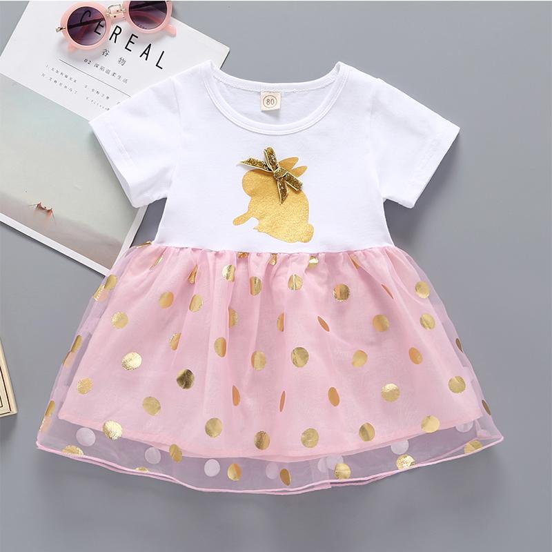 Summer Baby Girl Short Sleeve Bow Cartoon Print Tulle Dress - PrettyKid