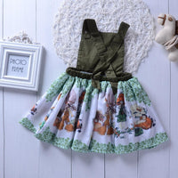 Fashionable Cartoon Print Army Green Dress - PrettyKid