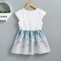 Girl Butterfly Print Spliced Short Sleeve Dress - PrettyKid