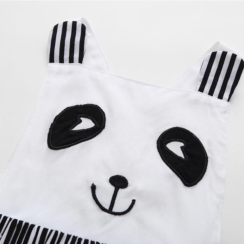 Toddler Girls Cute Cartoon Panda Striped Suspender Dress - PrettyKid