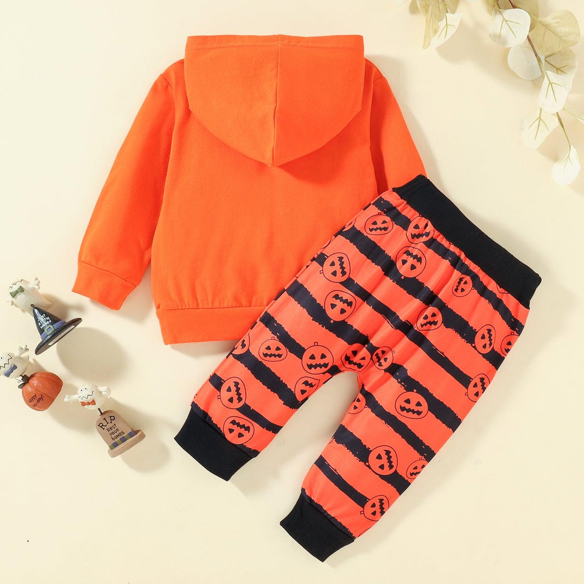 Toddler Kids Long Sleeve Lettered Print Hoodie Stripe Pants Halloween Set - PrettyKid