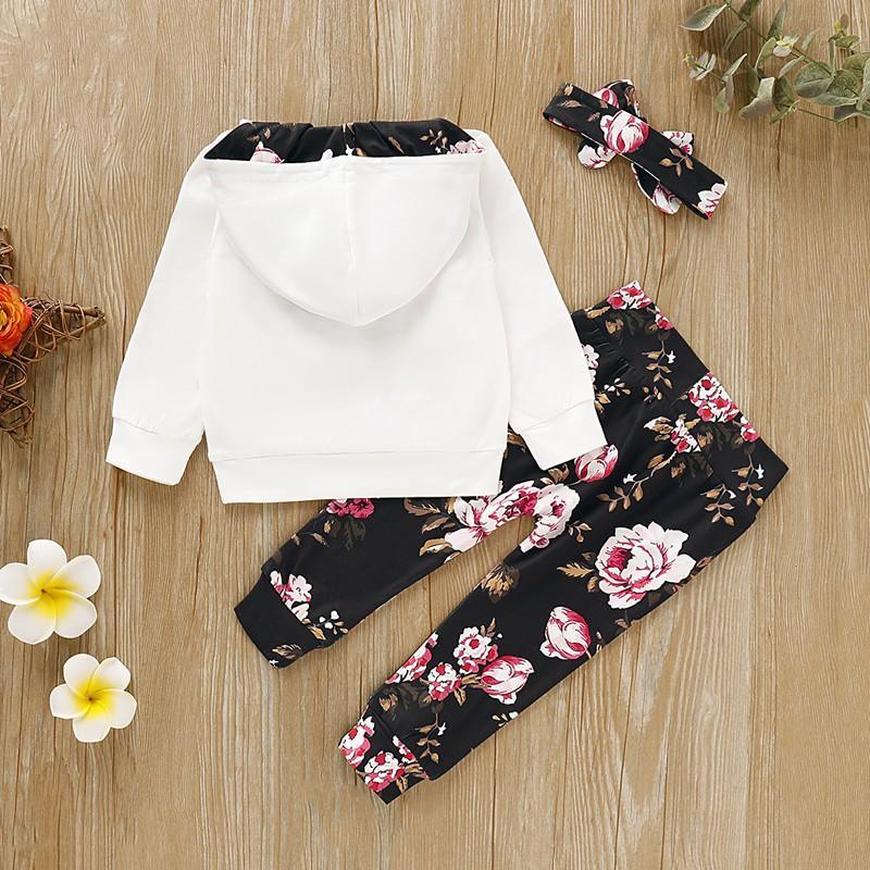 3-piece Retro Floral Splice Hoodie with Headband & Pants for Baby Girl - PrettyKid